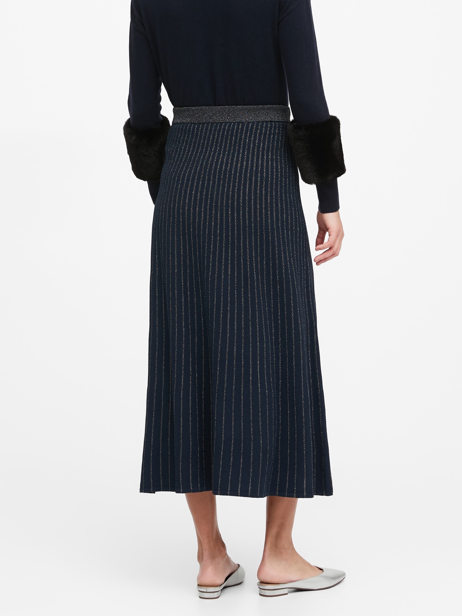 Navy metallic 2025 pleated skirt