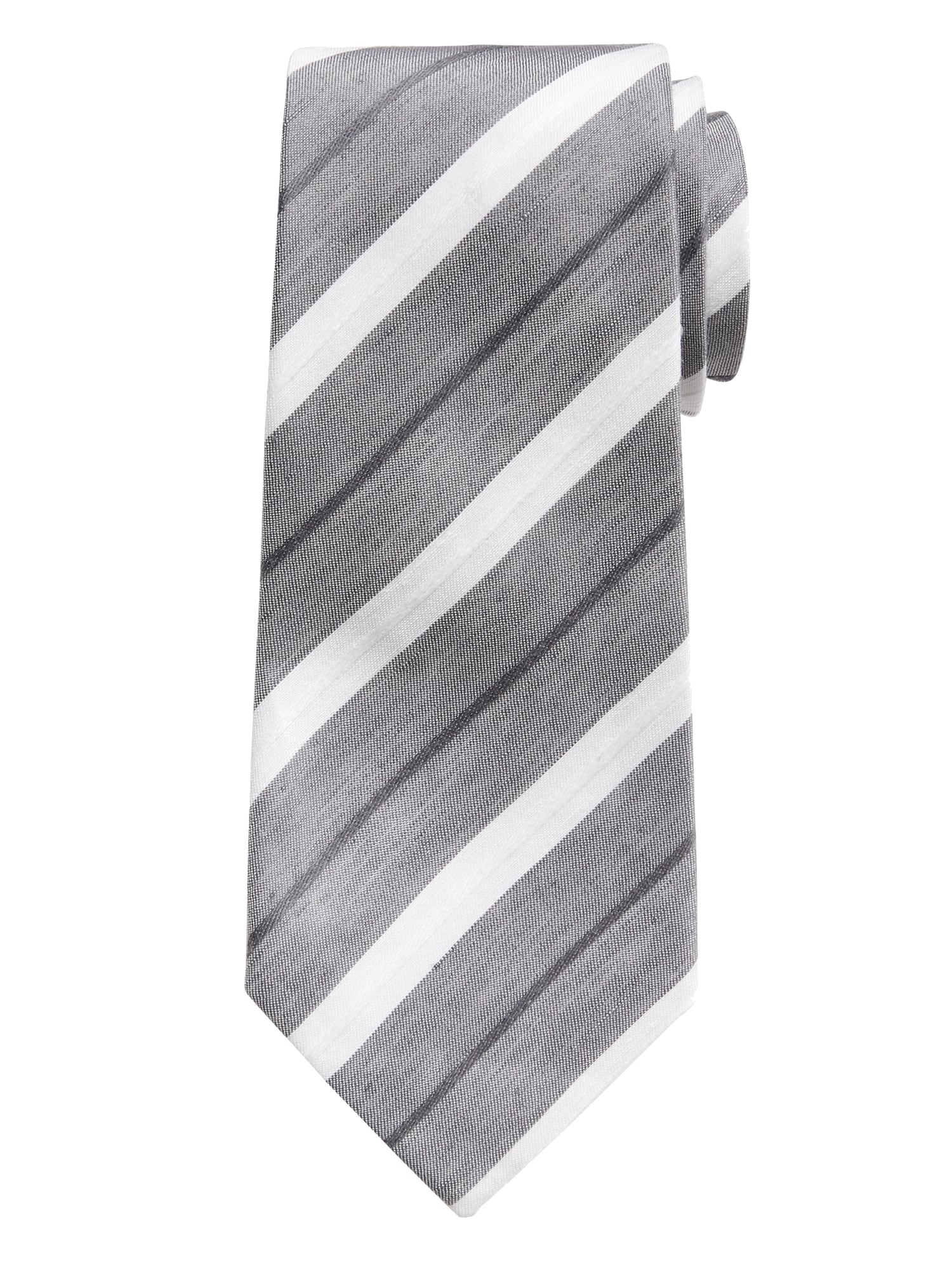 Cravate en lin et en soie à rayures contrastantes