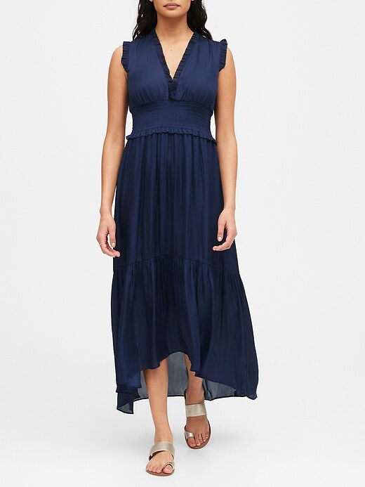 Petite Soft Satin Maxi Dress | Banana Republic