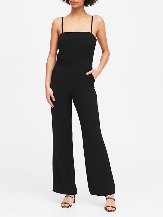 Petite Strappy Flare Leg Jumpsuit