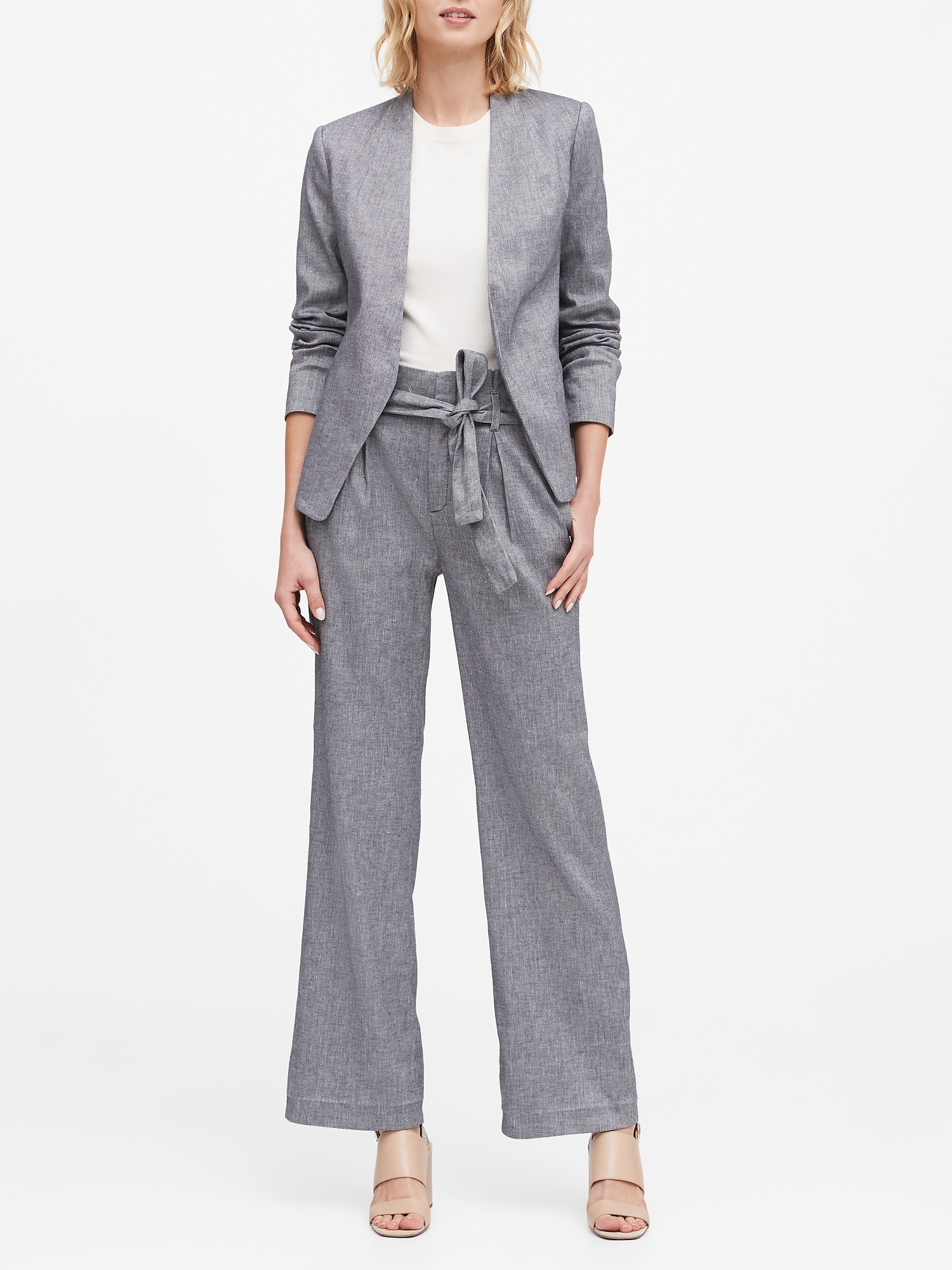 Petite Collarless Linen-Cotton Blazer | Banana Republic