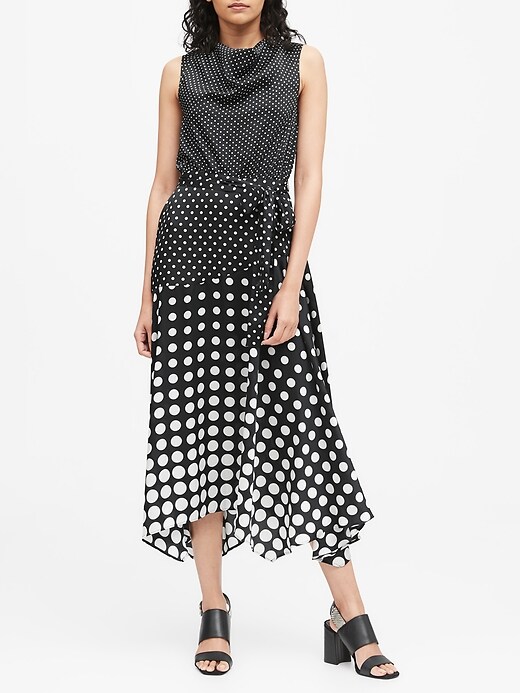 Polka Dot Cowl Neck Midi Dress