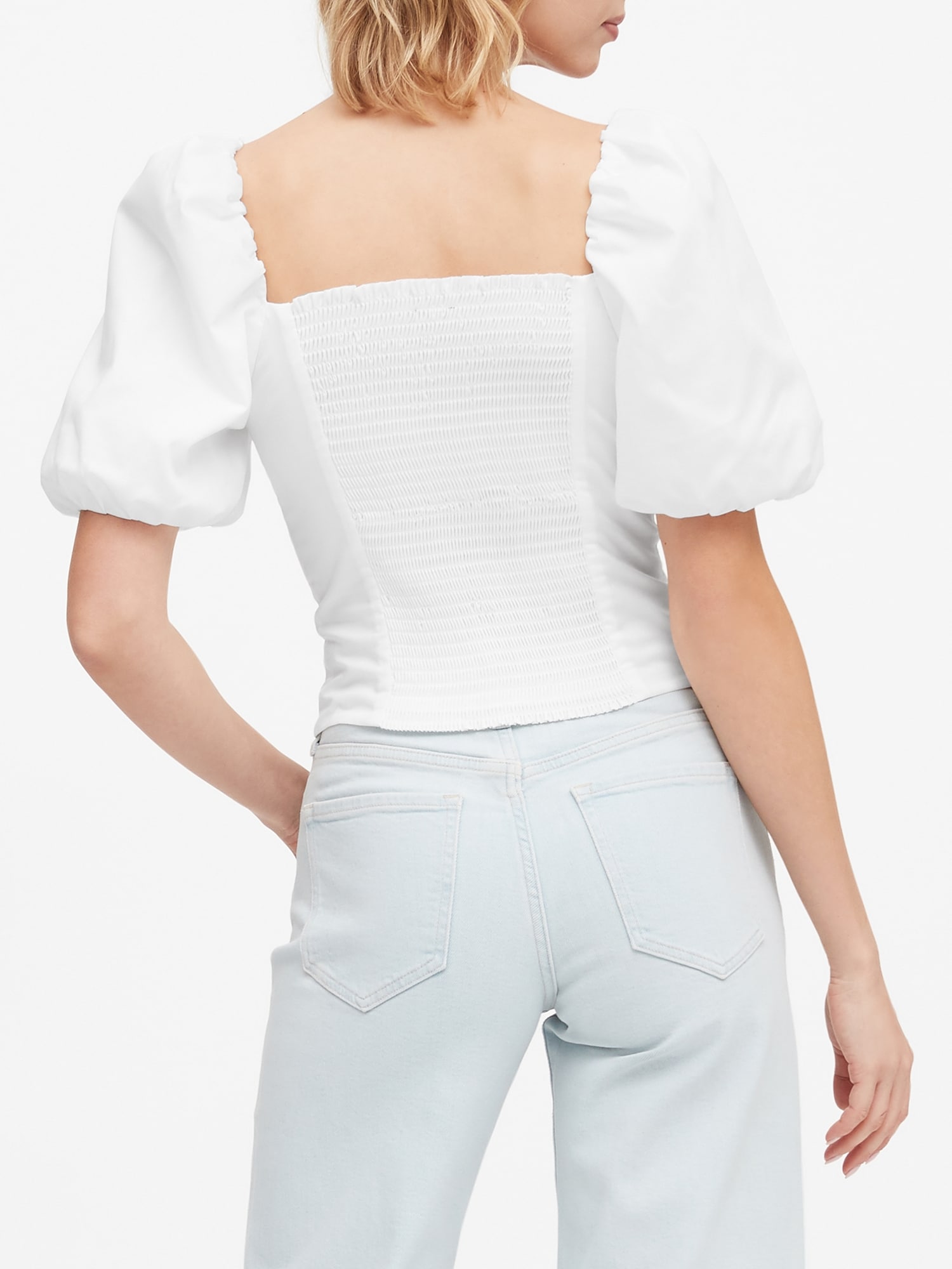 Petite Puff-Sleeve Cropped Top