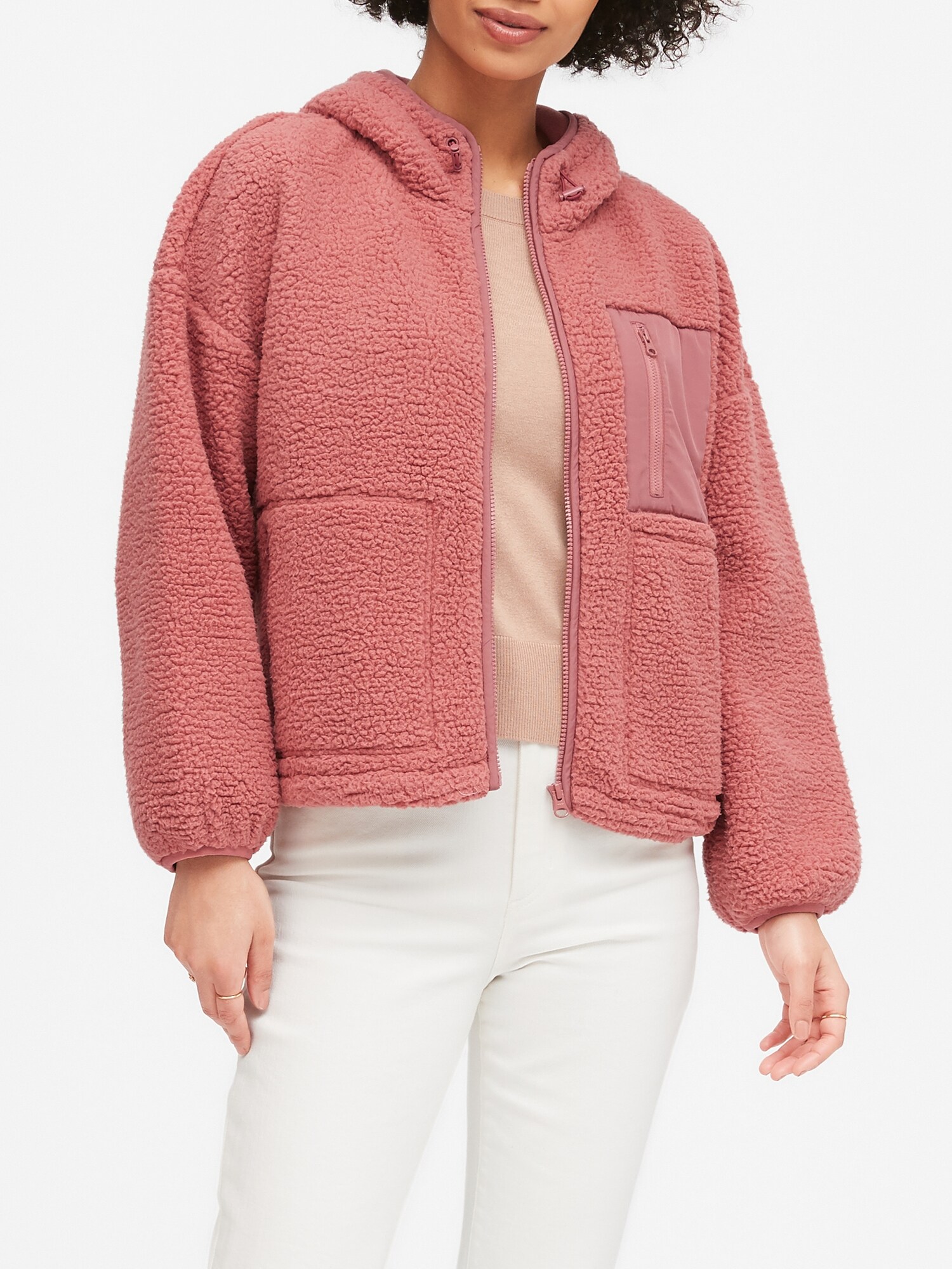 Sherpa Balloon-Sleeve Hoodie | Banana Republic