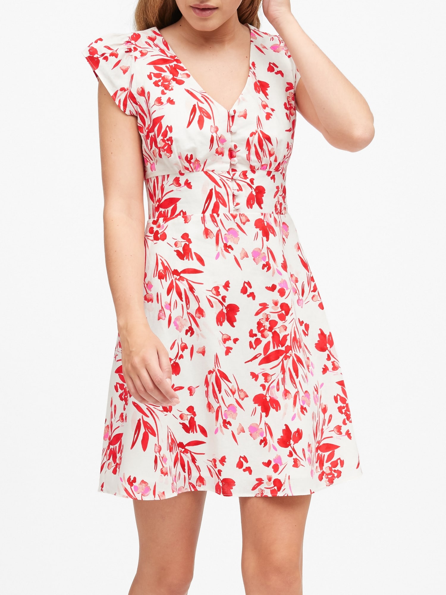 Petite Linen-Cotton Button-Front Mini Dress