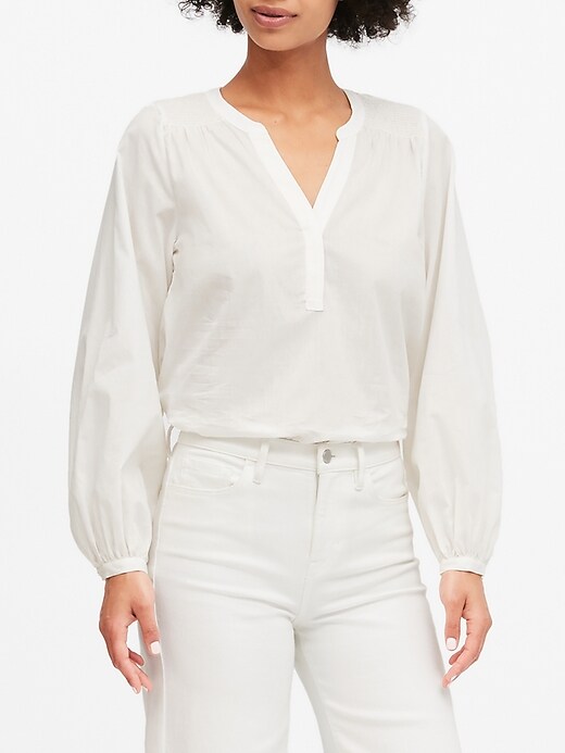Image number 2 showing, Petite Cotton Balloon-Sleeve Top