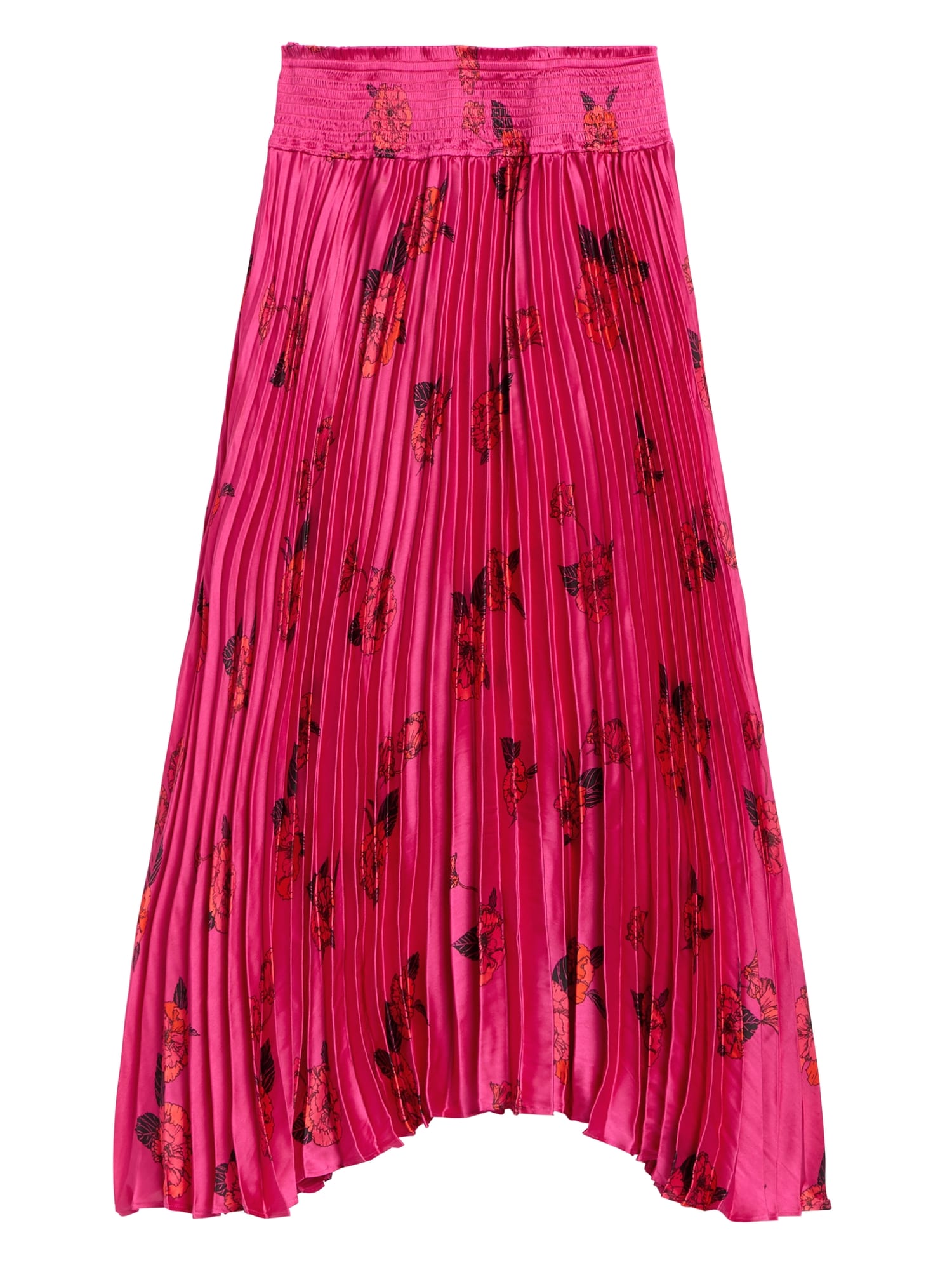 Petite Floral Satin Pleated Midi Skirt