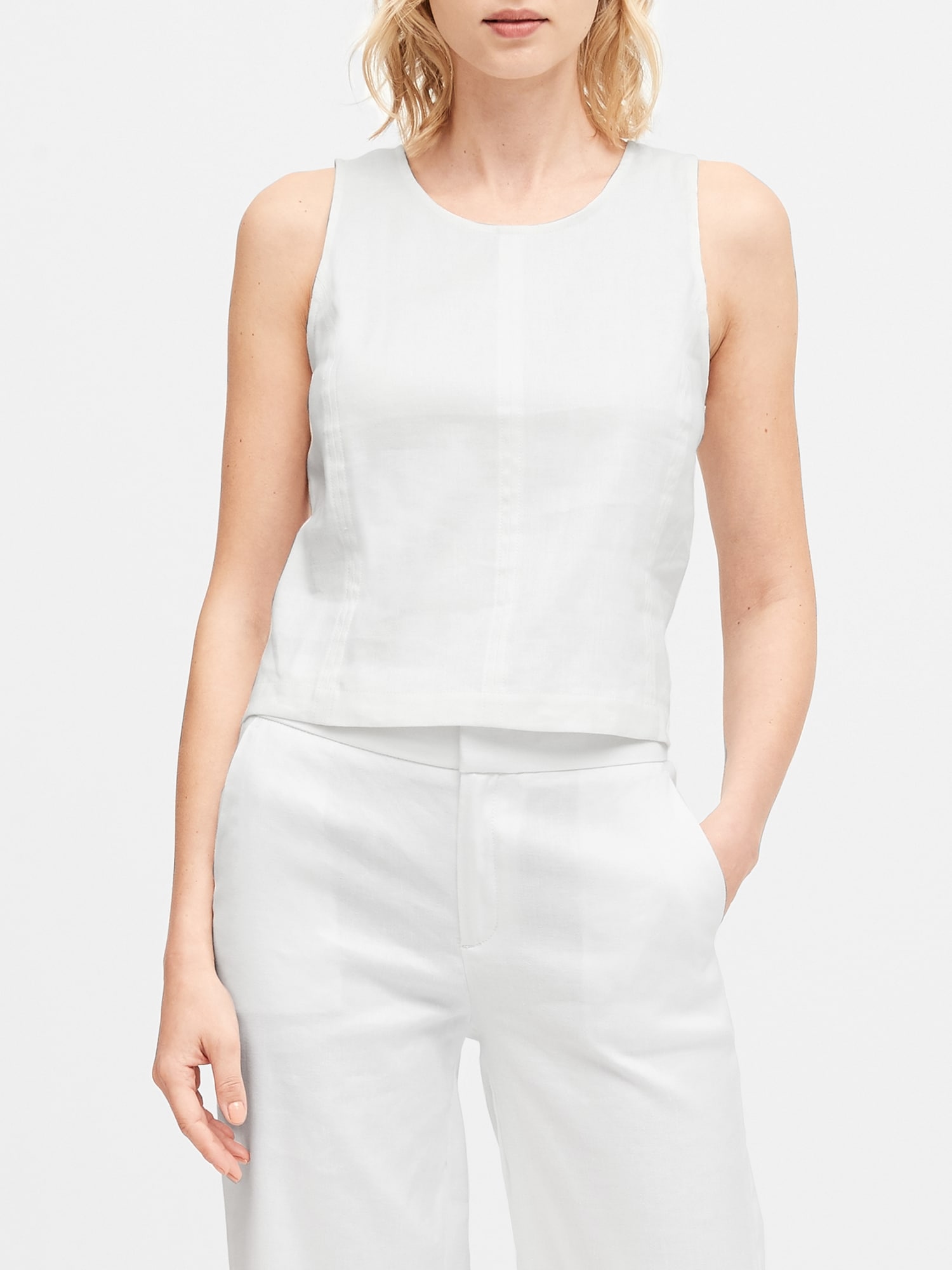 Linen-Cotton Cropped Shell