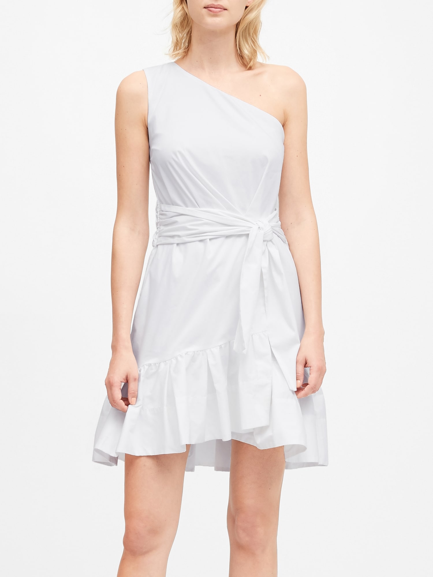 One-Shoulder Poplin Mini Dress