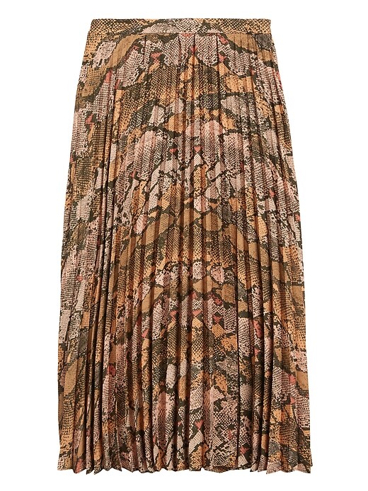 Snake Print Pleated Midi Skirt