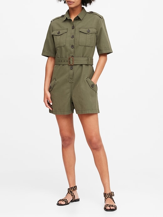 Banana republic olive green jumpsuit hotsell