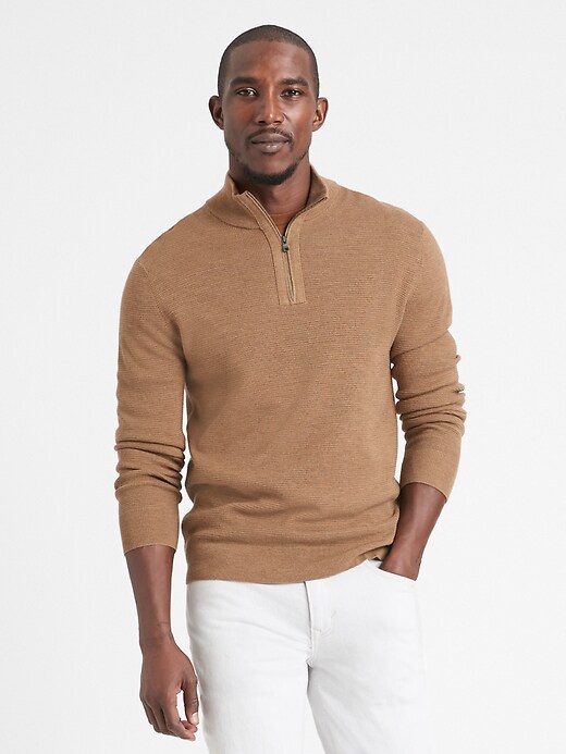 Merino Waffle Knit Half Zip Sweater