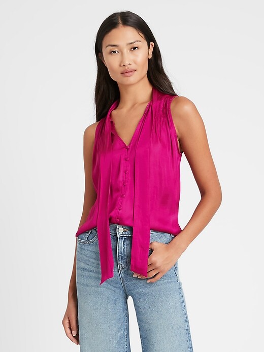 pink satin tie top