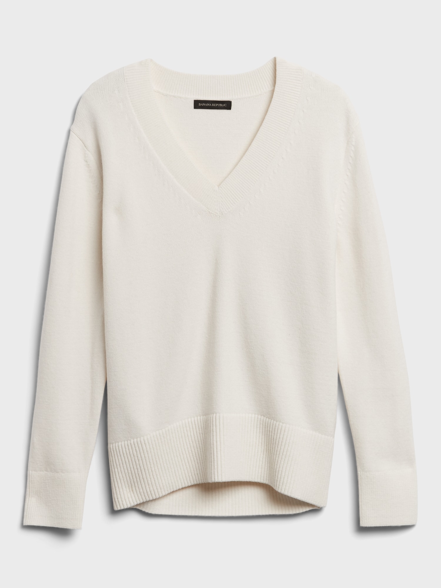 V-neck Fleece Sweater Off White