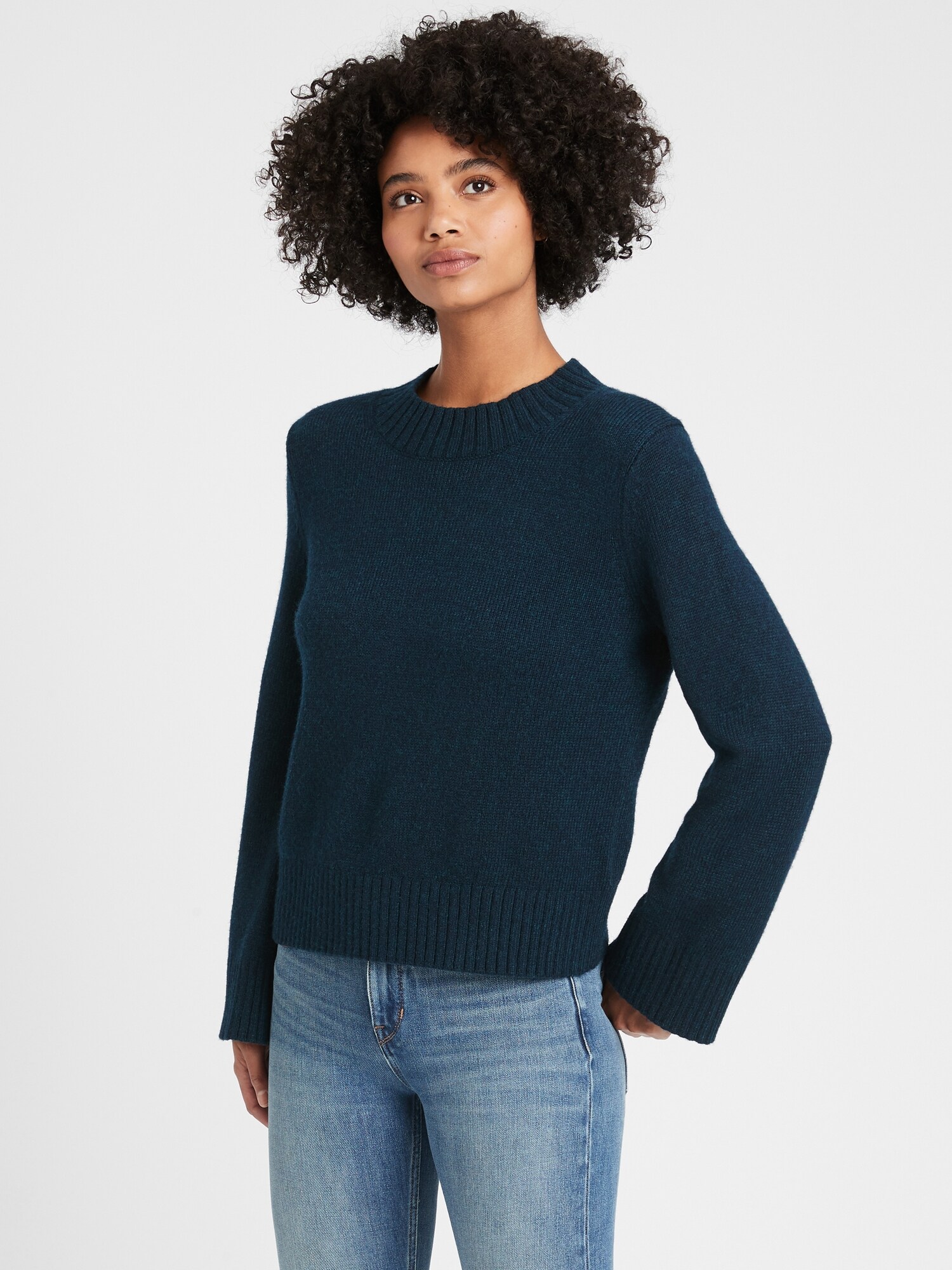 Petite Cotton-Blend Bell-Sleeve Sweater