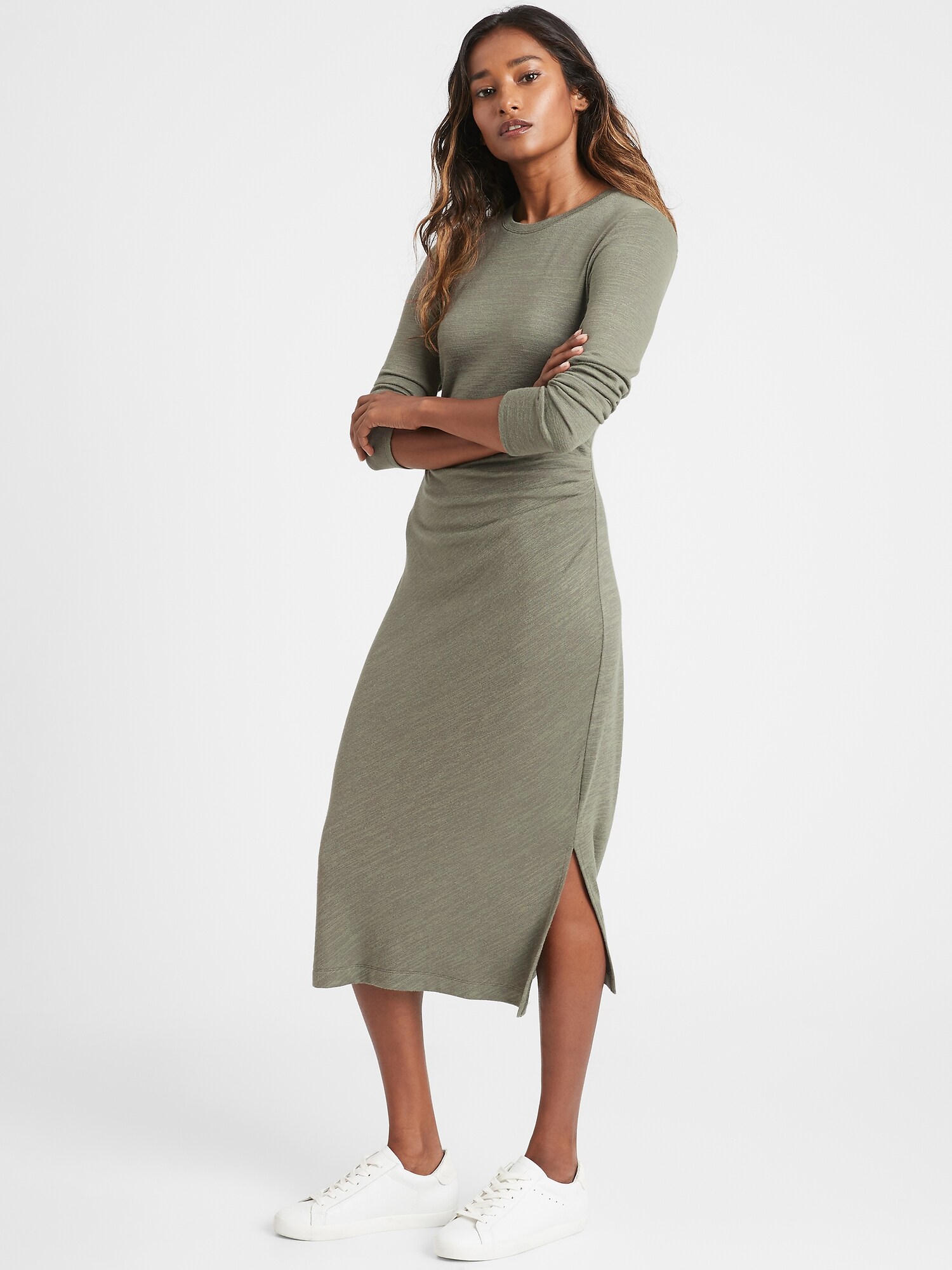 Knee length ruched on sale dress