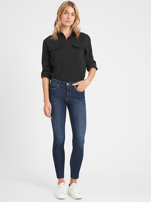 Image number 1 showing, Petite Mid-Rise Skinny Ankle Jean with Raw Hem