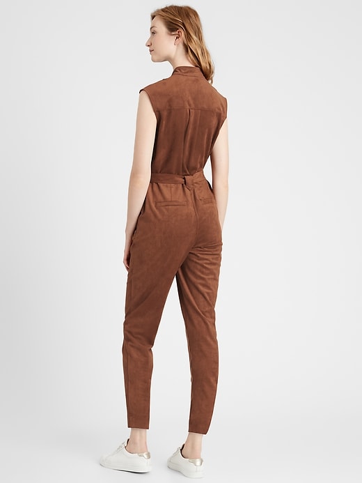 Petite Vegan Suede Utility Jumpsuit Banana Republic