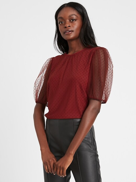 Tulle Puff Sleeve Top Banana Republic