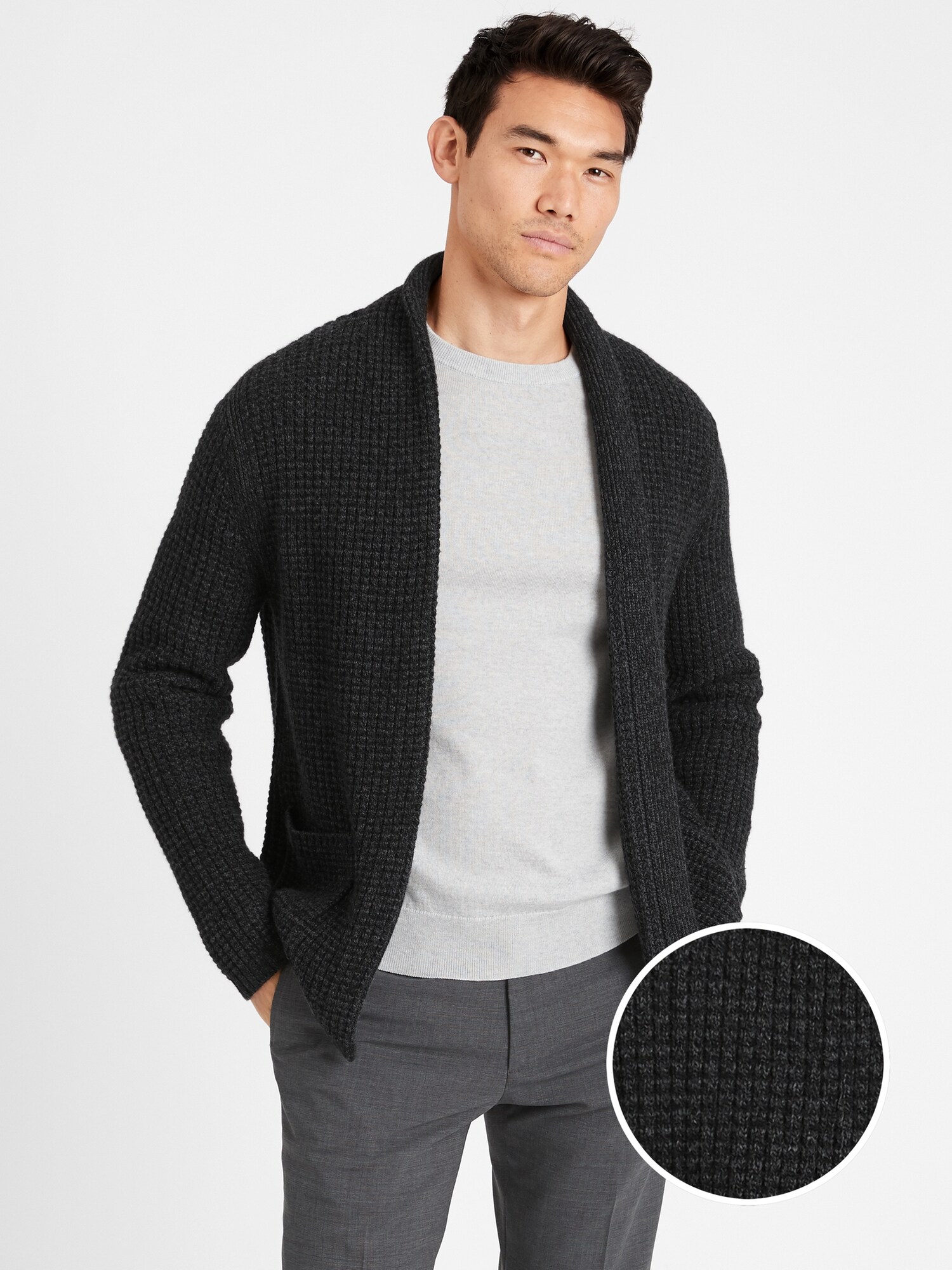 Waffle-Knit Cardigan Sweater