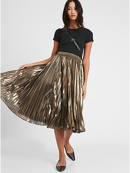 Gold foil clearance pleated midi skirt