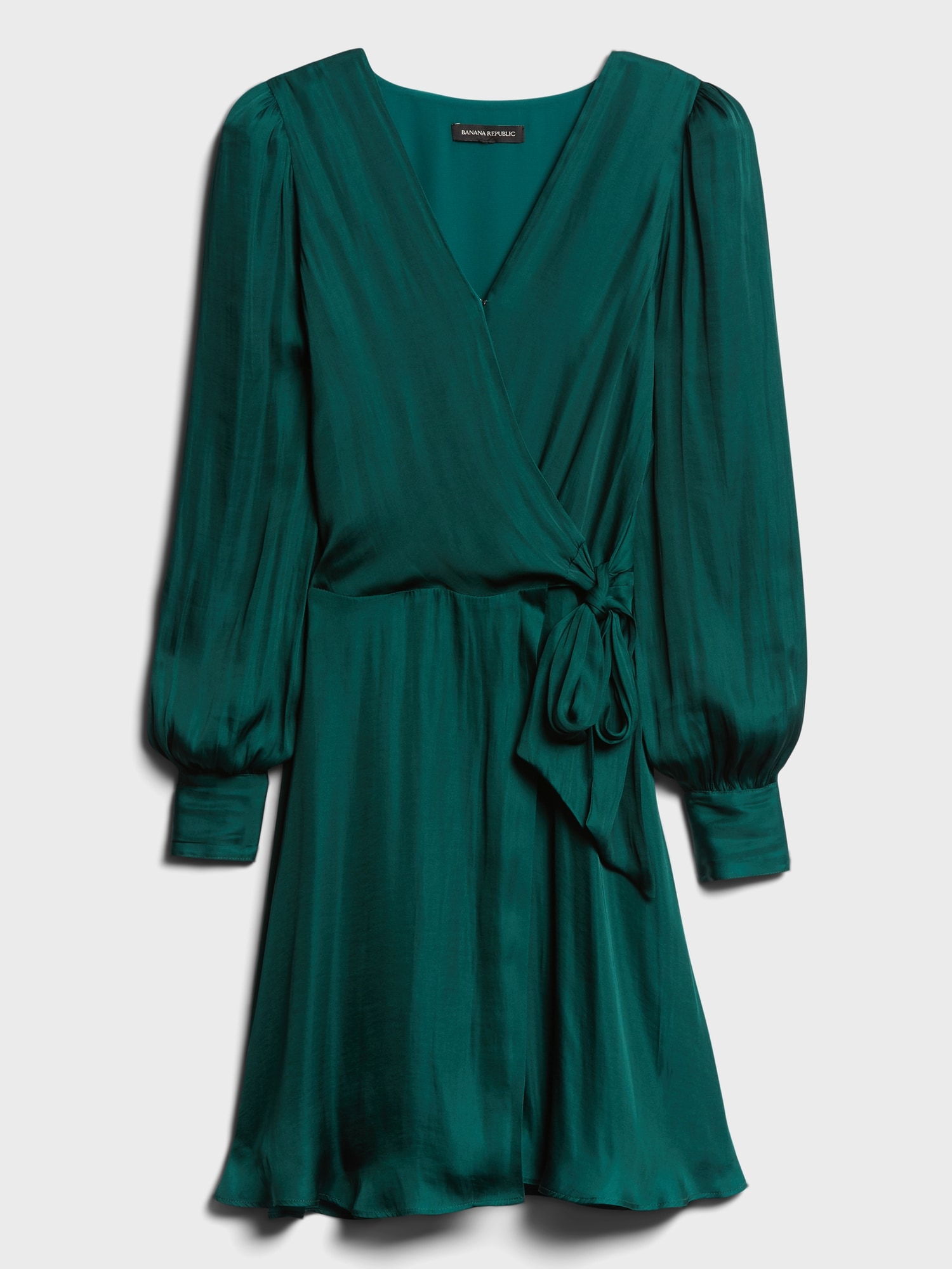 Satin Puff Sleeve Wrap Dress Banana Republic