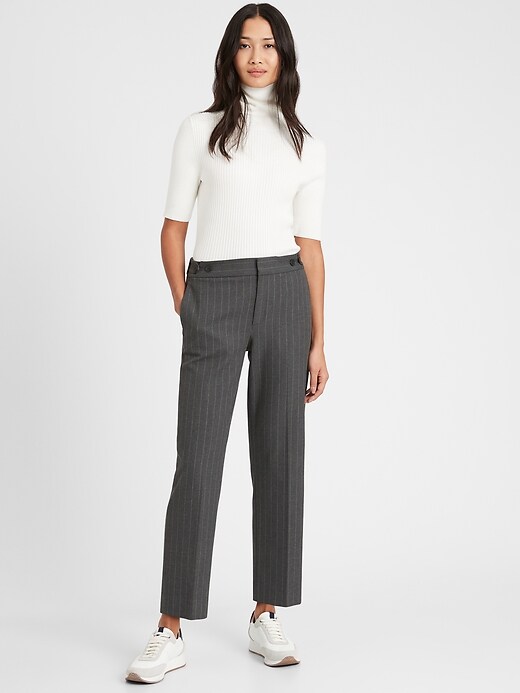 Image number 1 showing, Petite High-Rise Straight Elastic-Waist Pant