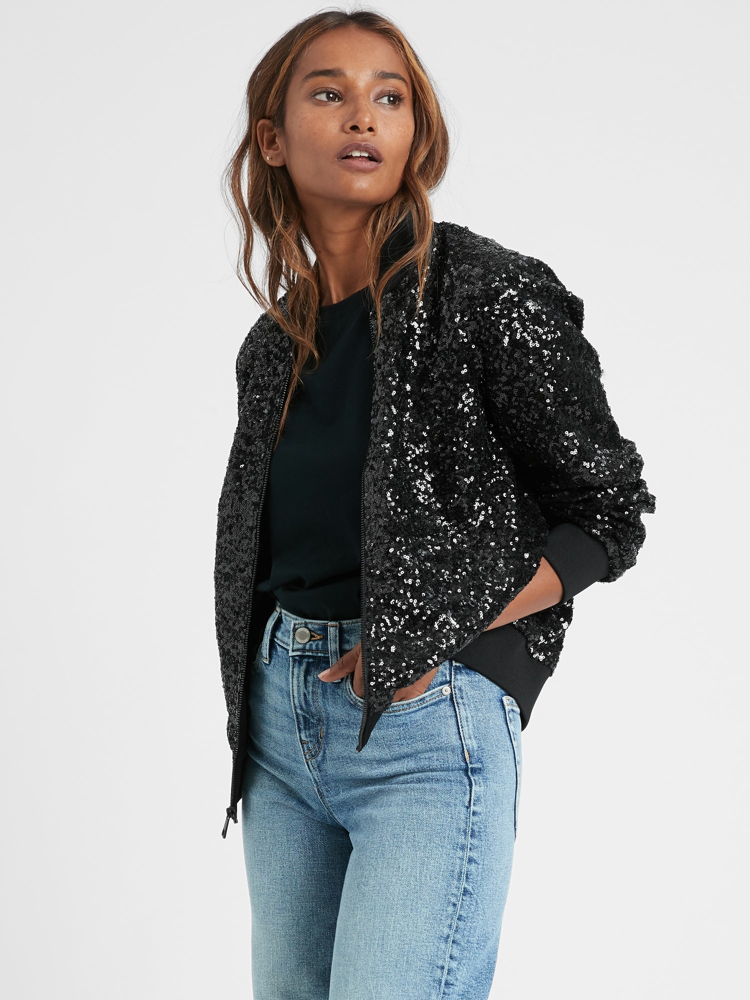 Sequin cropped shop jacket