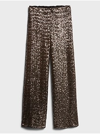 KCaHFO Womens Sparkle Sequin Pants Elegant High Waist Glitter Bell