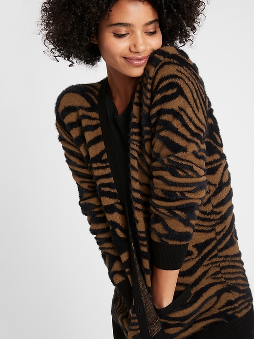 Fuzzy Animal Print Cardigan Sweater