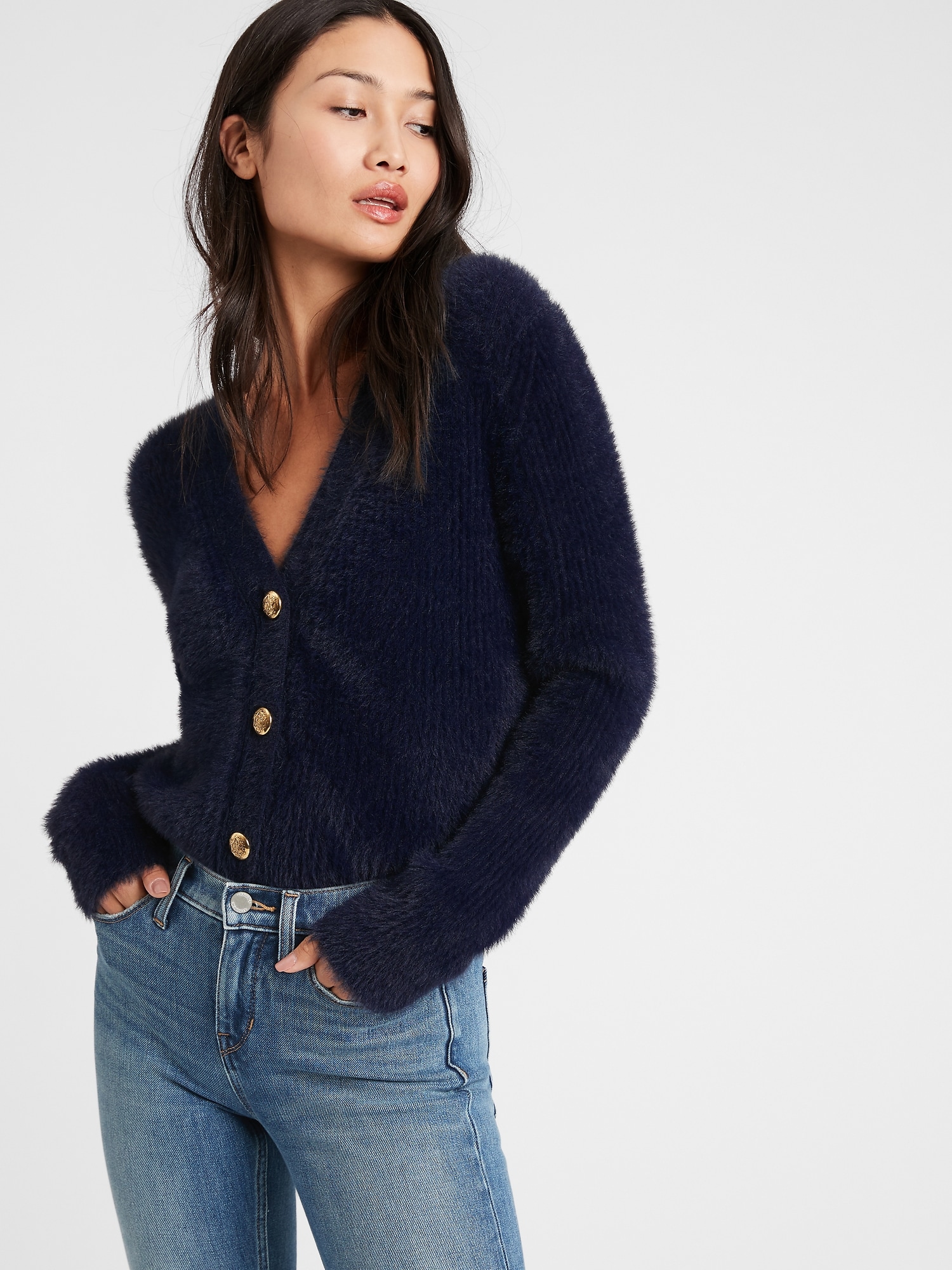 Fuzzy Cropped Cardigan Sweater