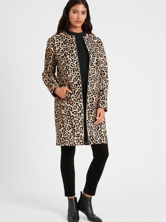 Manteau de cuir de veau à motif léopard Heritage