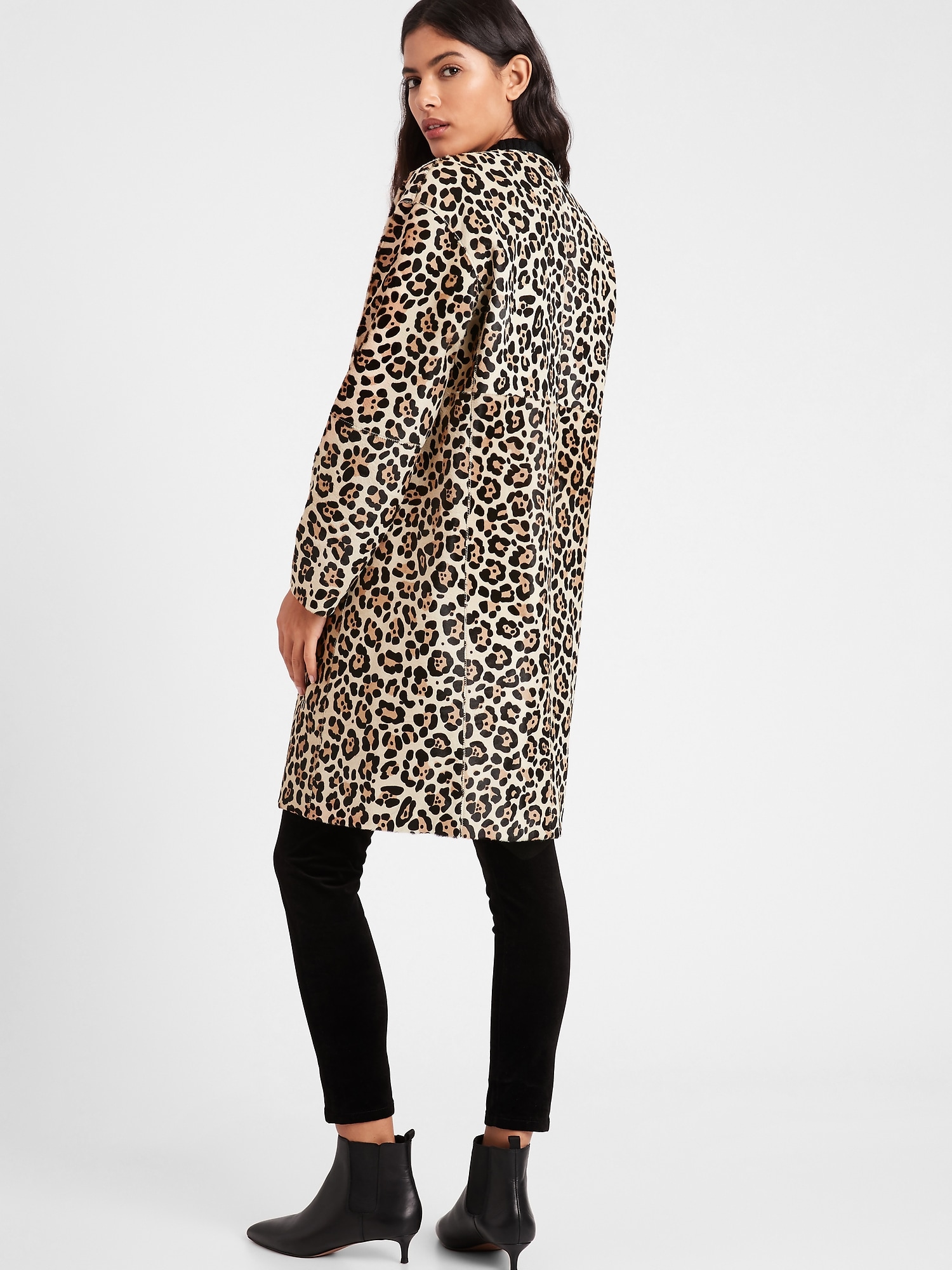 Manteau de cuir de veau à motif léopard Heritage