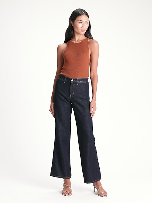 Petite High-Rise Wide-Leg Zipper Pocket Jean