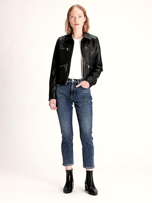 Petite Vegan Leather 4-Pocket Jacket