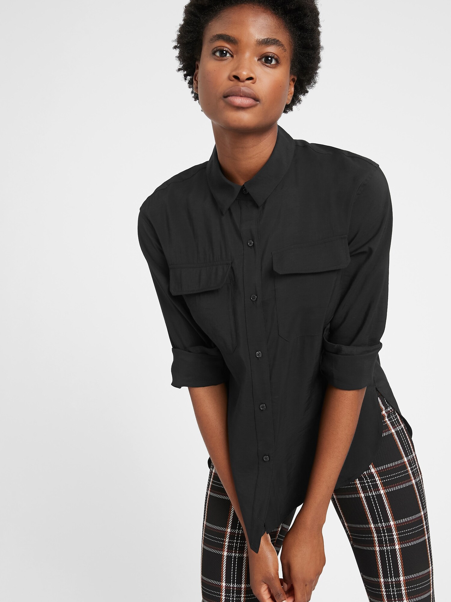 Belted Utility High-Low Shirt