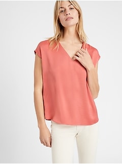 Relaxed Satin V-Neck Top