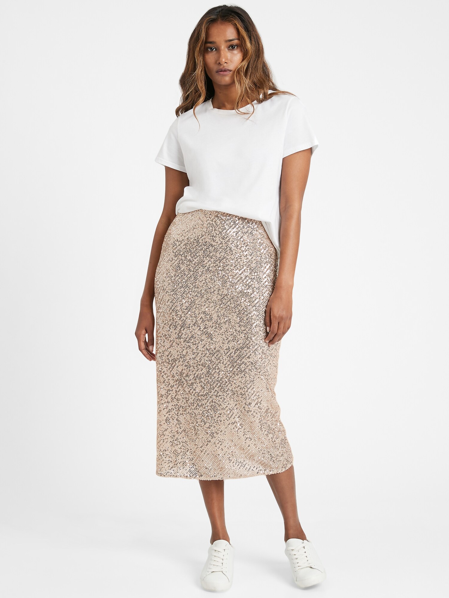 Sequin Bias-Cut Midi Skirt