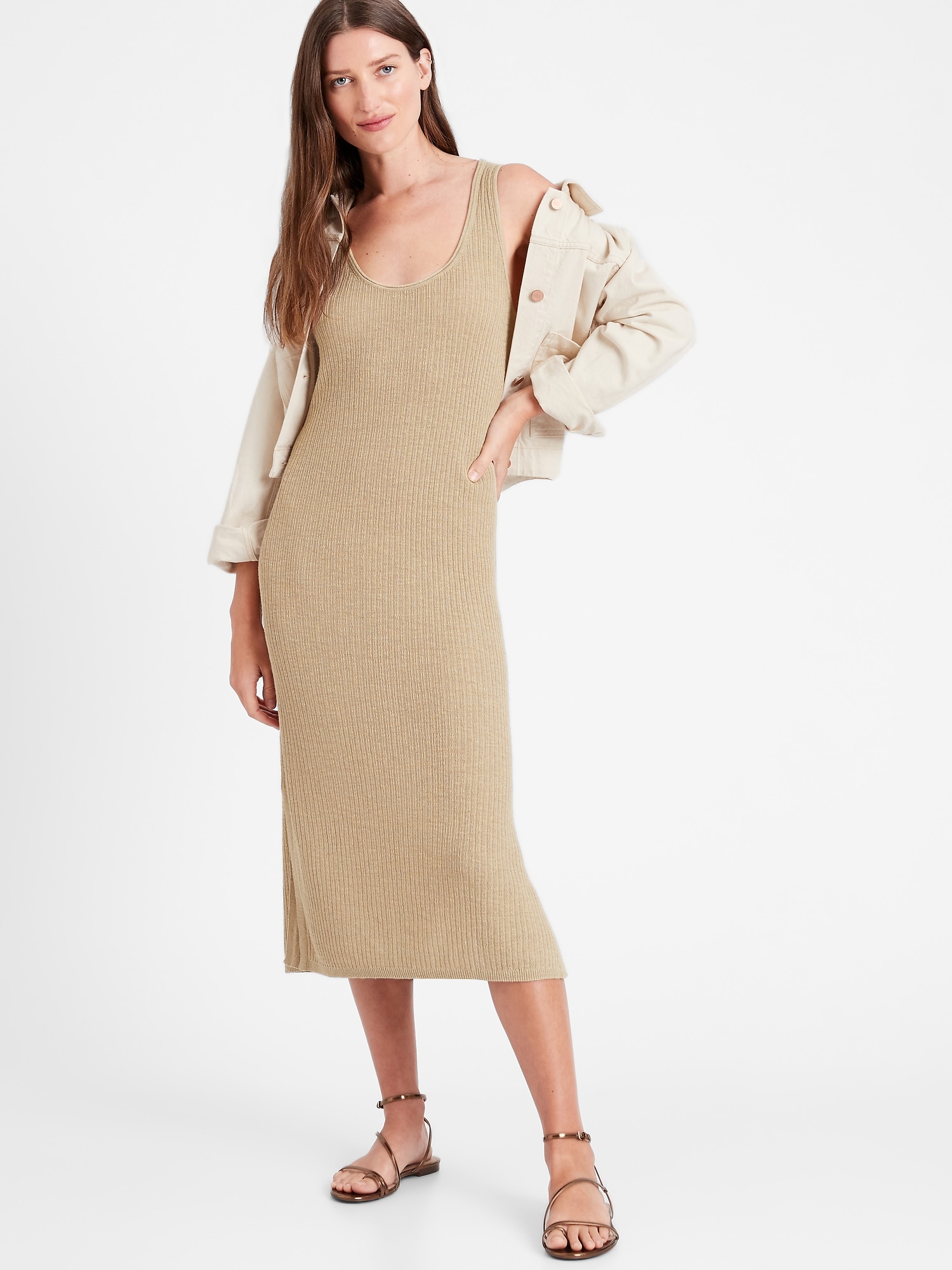 Linen Blend Ribbed Sweater Dress Banana Republic