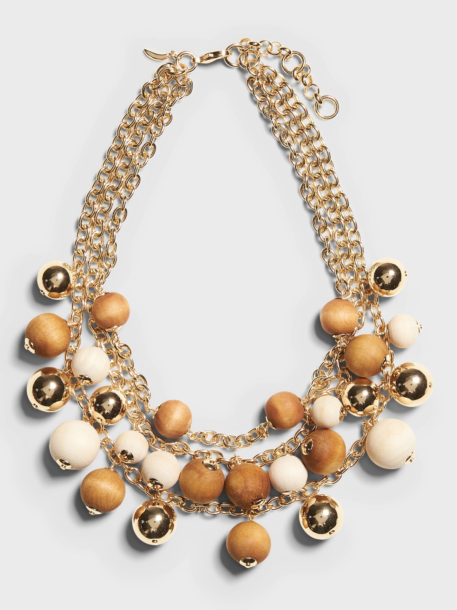 Wood Bead & Gold Statement Necklace