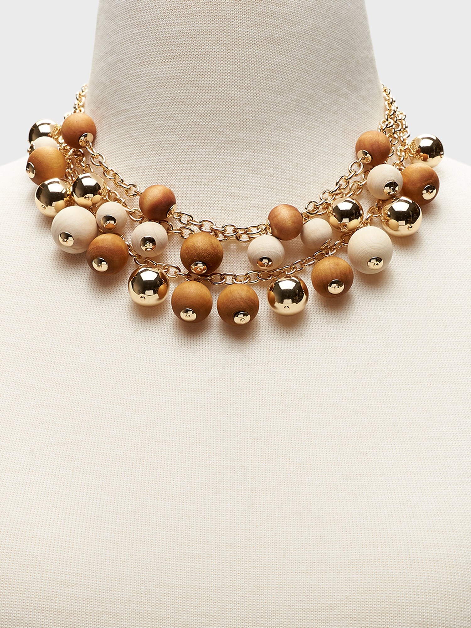 Wood Bead & Gold Statement Necklace
