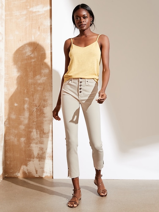 Image number 1 showing, High-Rise Skinny Button-Fly Jean with Slit Hem