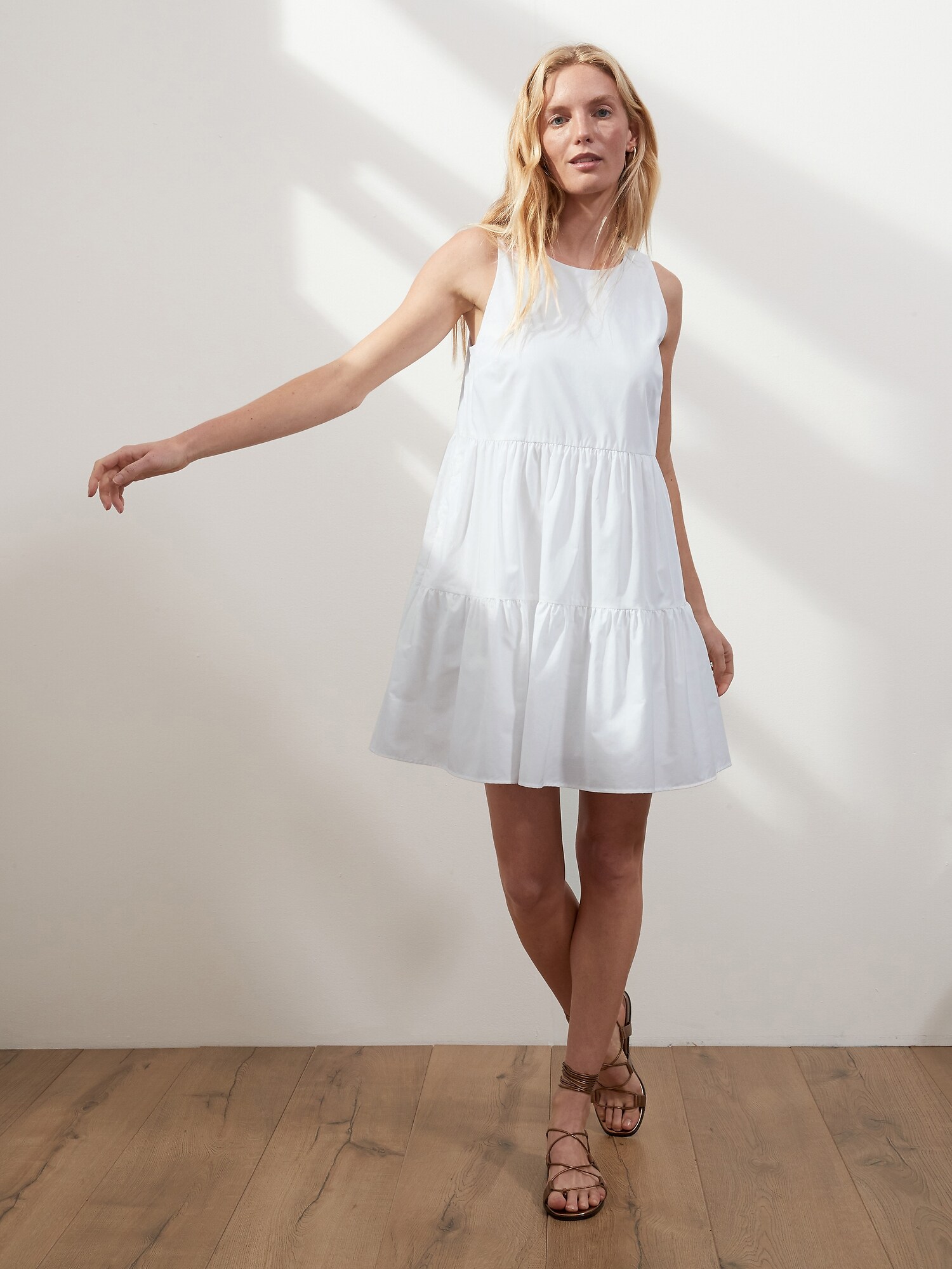 Petite Organic Cotton Poplin Tiered Mini Dress