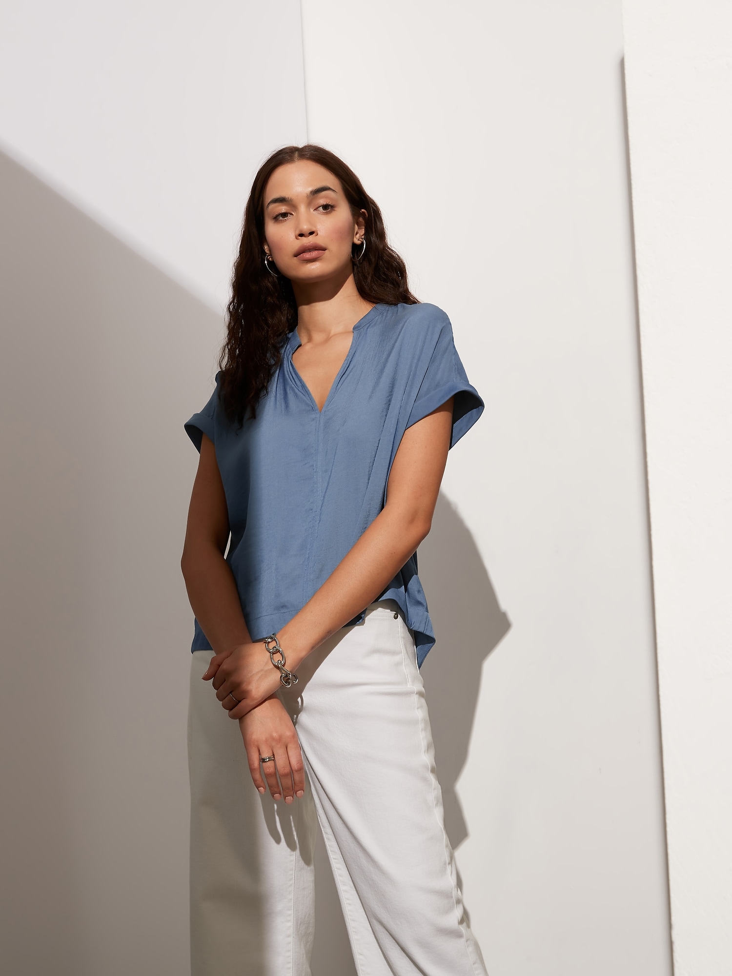 banana republic roll cuff top