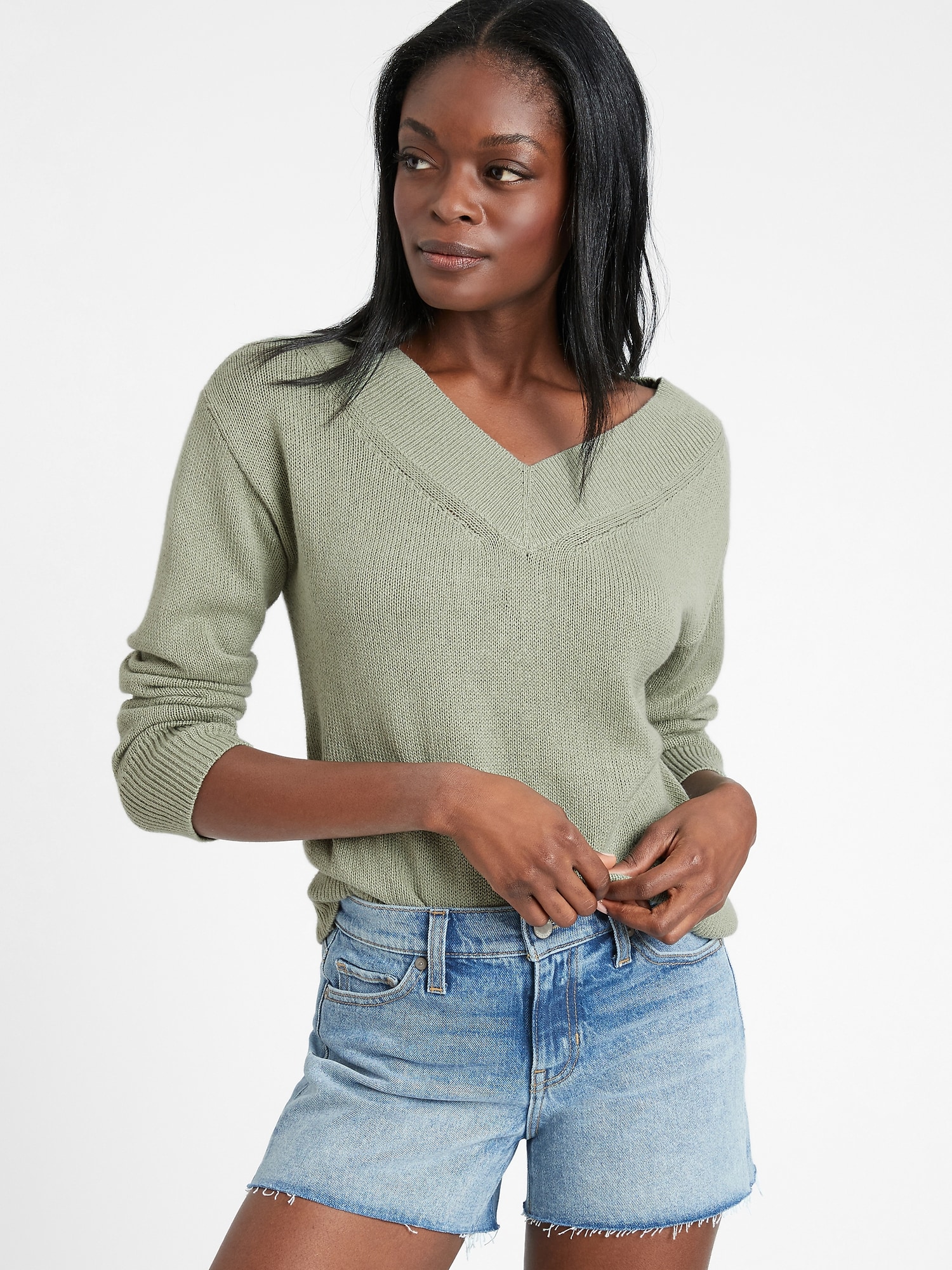 Cotton v clearance neck sweater women's