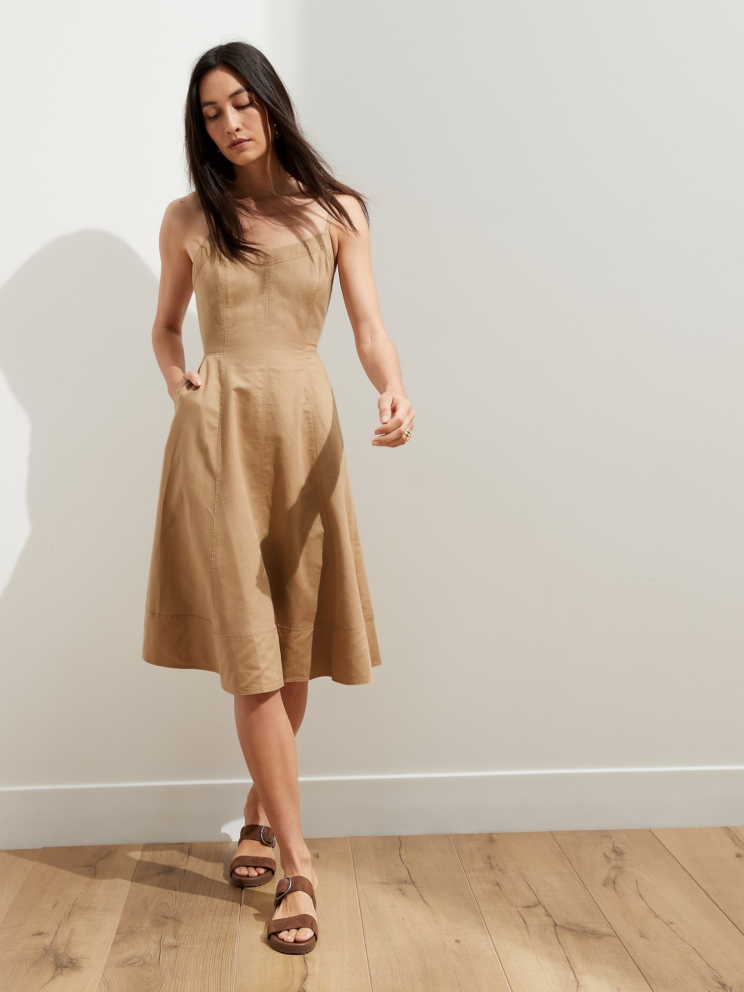 Linen-Cotton Midi Dress