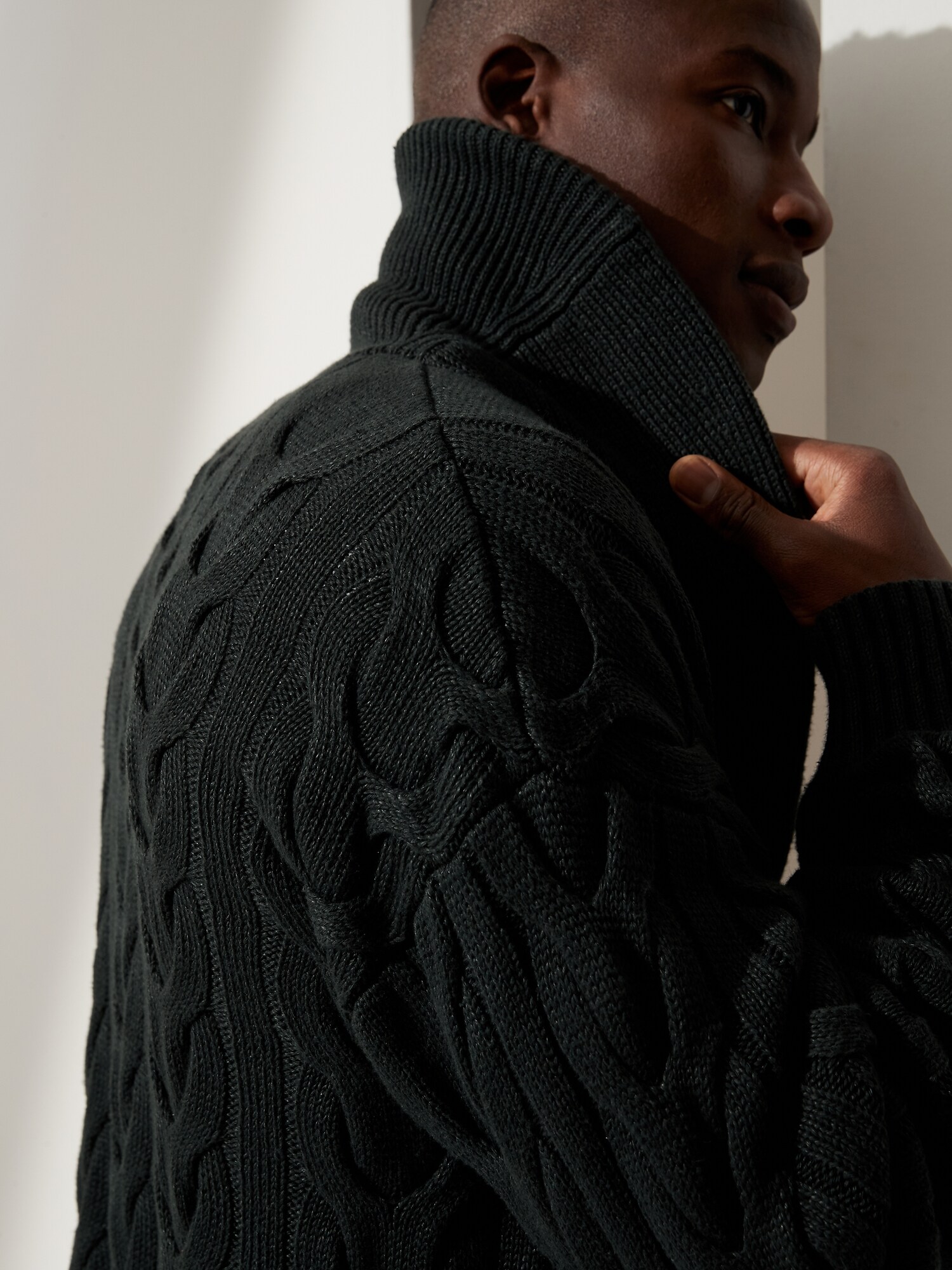 Hemp-Cotton Shawl-Collar Cardigan Sweater