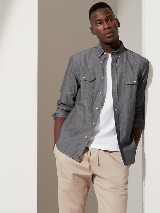 Image number 1 showing, Untucked Standard-Fit Chambray Shirt