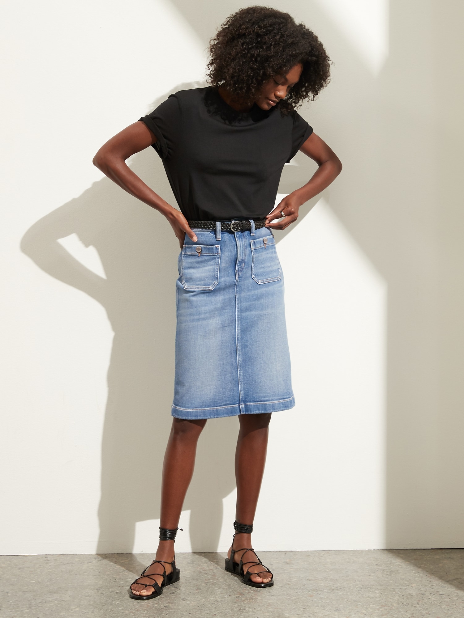 Petite midi denim skirt sale