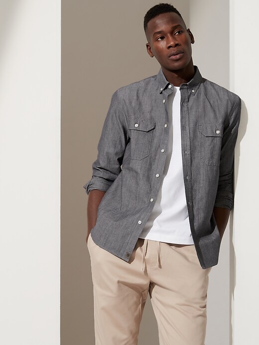 Image number 4 showing, Untucked Standard-Fit Chambray Shirt